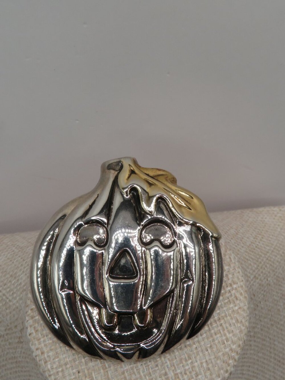 Vintage Best Brand Jack O Lantern Silver and Gold Tone Brooch